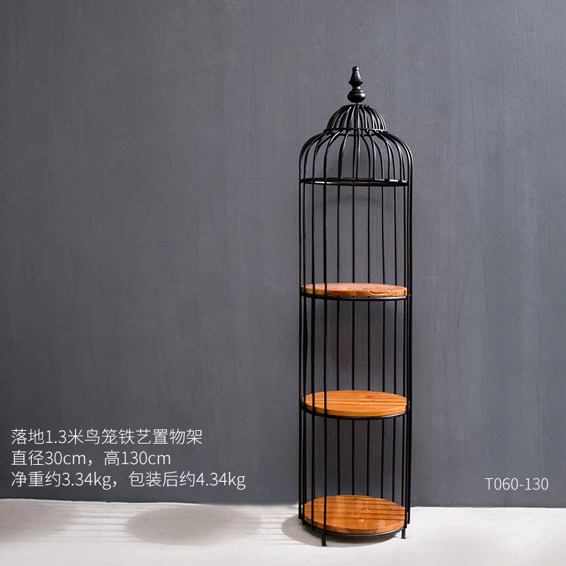 Nordic Wrought Iron Birdcage Rack Floor-standing Multi-layer Bird Cage Rack Bookshelf Ornament Decoration for Home Furniture