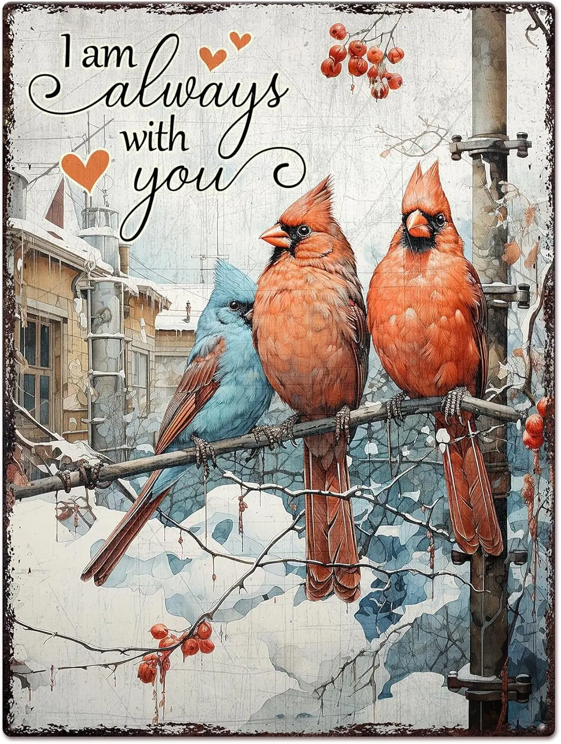 Artsy Woodsy I am Always With You Red Cardinal Memorial Metal Tin Sign, Cardinals Loss Sympathy Decorations, Memory Remembrance