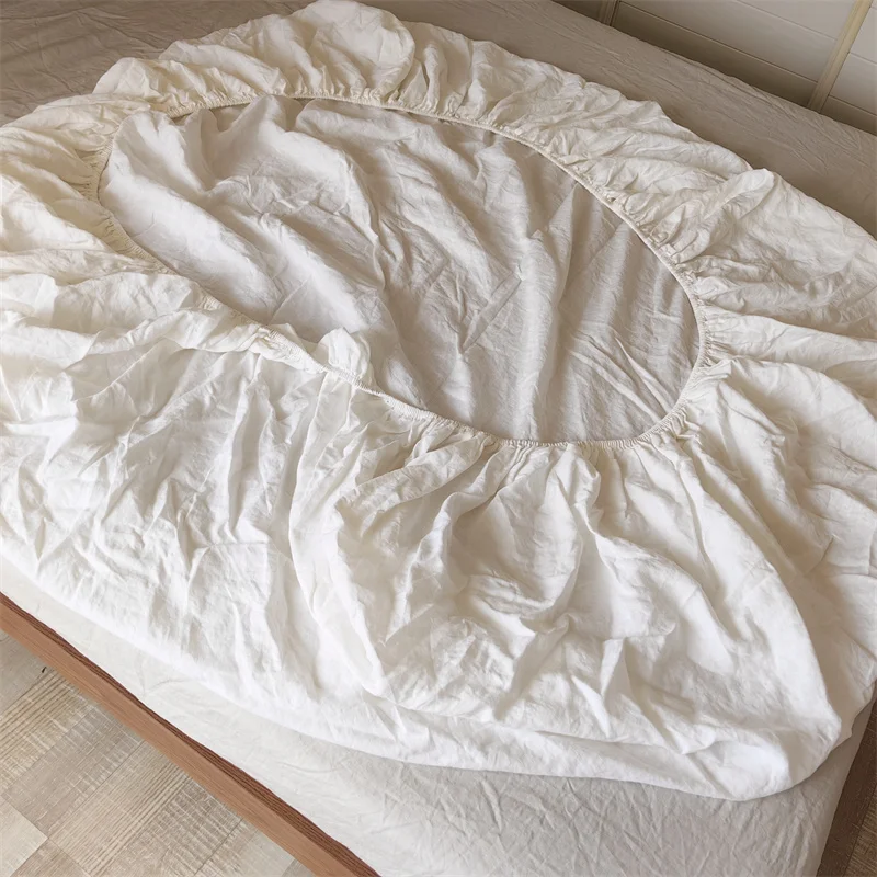 Imagem -02 - Pure Linen Colchão Protector Cover Elastic Cabido Folha Almofada de Proteção Bed Queen King Size Cama de Casal 90 cm 180cm