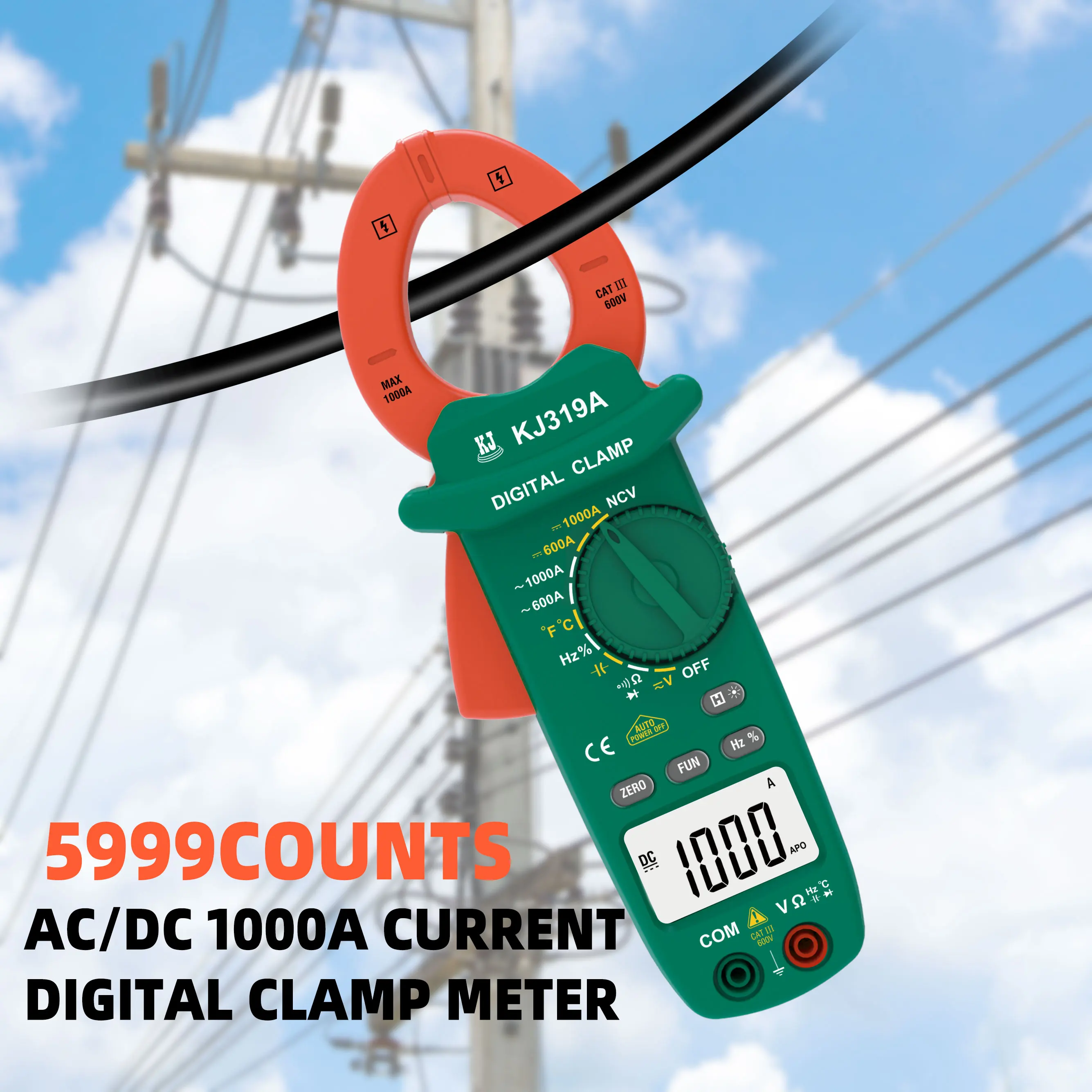 

Цифровые клещи переменного/постоянного тока, 1000 А, истинное среднеквадратичное значение, с обнаружением NCV и измерением напряжения — сверхмощный промышленный электрический тестер