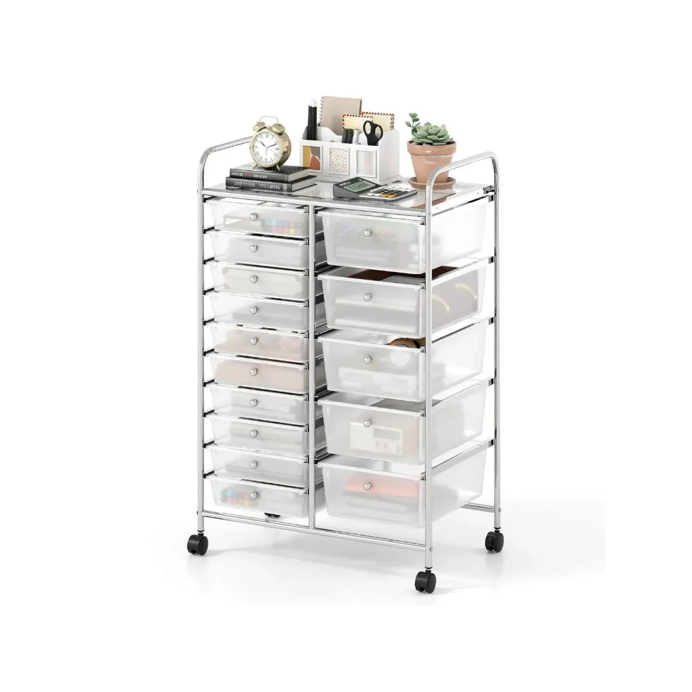 

Тележка с 15 ящиками, хромированным металлическим каркасом и блокируемыми универсальными колесами