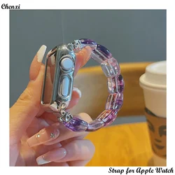 Natural Stone strap for Apple watch band clear smudge elastic bracelet chain for IwatchSE Ultra 40 41 42 44 45 49mm women wrist