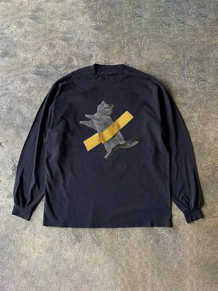 Long Sleeve 310 Pure Cotton Men's T-Shirt Upward Hero Non-Light American Style Couple's T-Shirt Youth Loose Fit Printed Tee