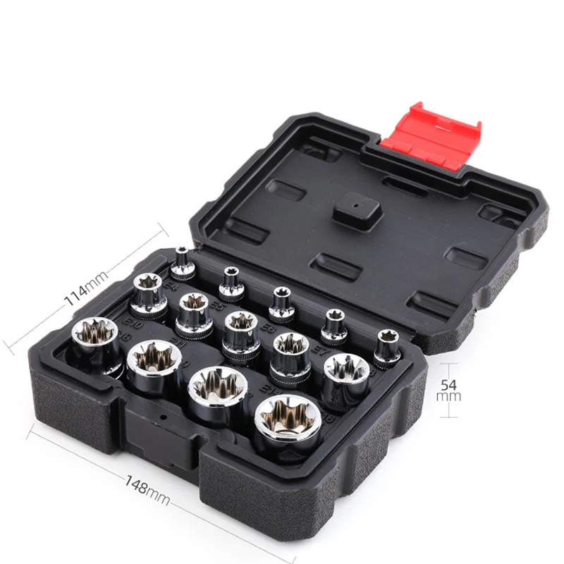 14-Piece 3/8-inch 1/2 Inch, 1/4 Inch, E-Torx Star Socket Set - E4, E5, E6, E7, E8, E10, E11, E12, E14, E16, E18, E20, E22, E24