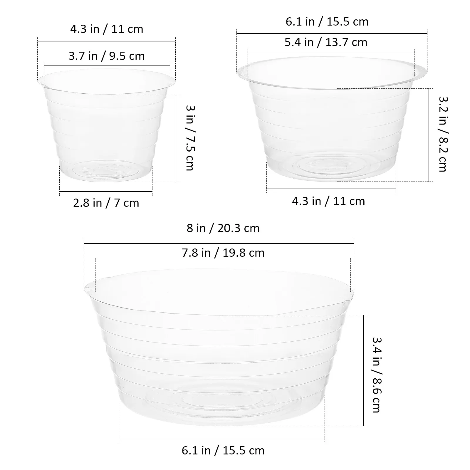 15Pcs Clear Planter Liners Plastic Nursery Pots Hanging Basket Liners Flower Pot Water Catcher Drip Trays Plant Pot Saucer