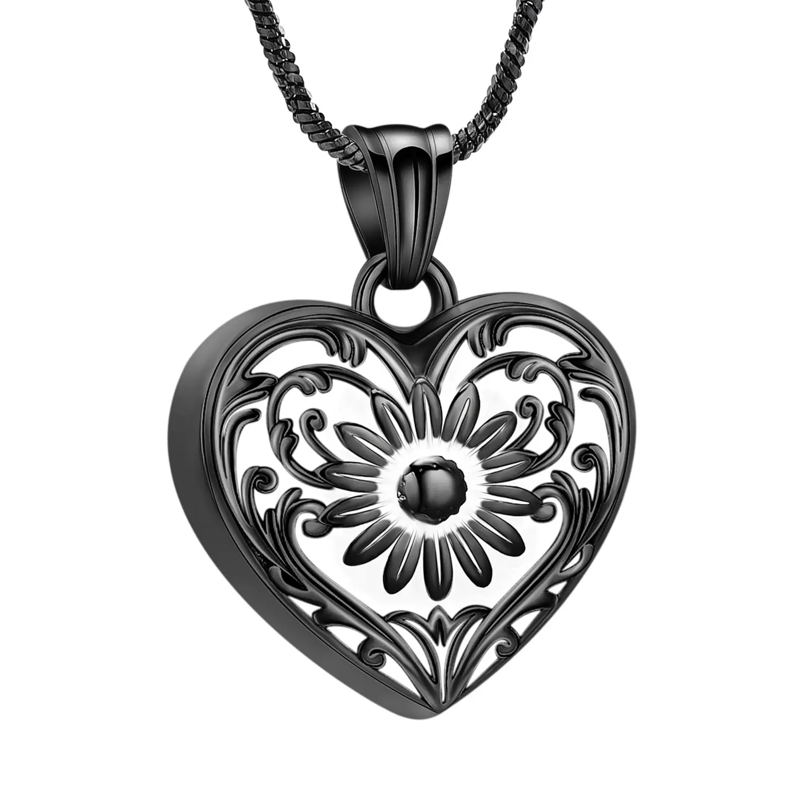 Sunflower Cremation Jewelry Heart Urn Necklace for Ashes Stainless Steel Memorial Human Pet Ashes Keepsake Pendant