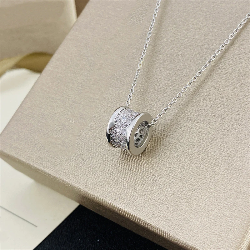 Stainless Steel Chain Luxury Zircon Crystal Pendant Clavicle Necklace For Women  Jewelry Female Wedding Party Gift