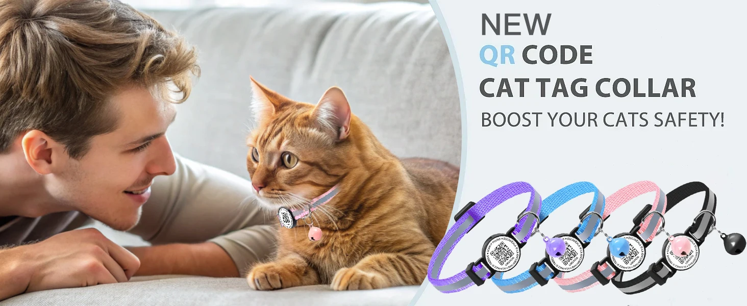 QR Code Pet Tag Cat Collar with QR Code ID Tag, Puppy Cat Accessories Reflective Kitten Collars, Cat Tag, Safety Quick Release