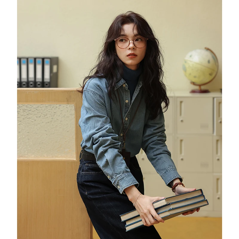 

Ele Embroidered Denim irt for plus Size Women Spring Autumn New Sle Profional Faionable Top Long Sve Commute ...