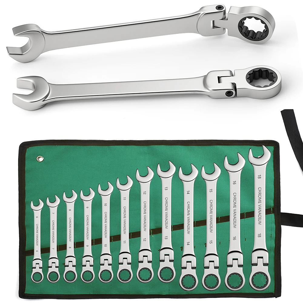 

Flexible Ratcheting Combination Wrench Set, Key Wrench Ratchet Spanner Metric Hand Tool Sets, Car Repair Tools with Carrying Bag