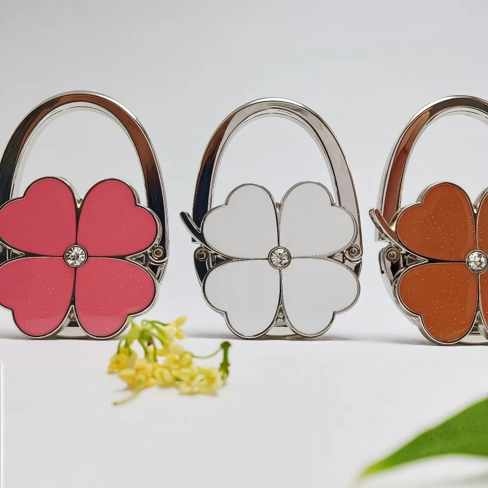 Multi-Purpose Hook Foldable Handbag Hook for Women Portable Four-leaf Clover Purse Holder Durable Creative Bag Hanger for Table