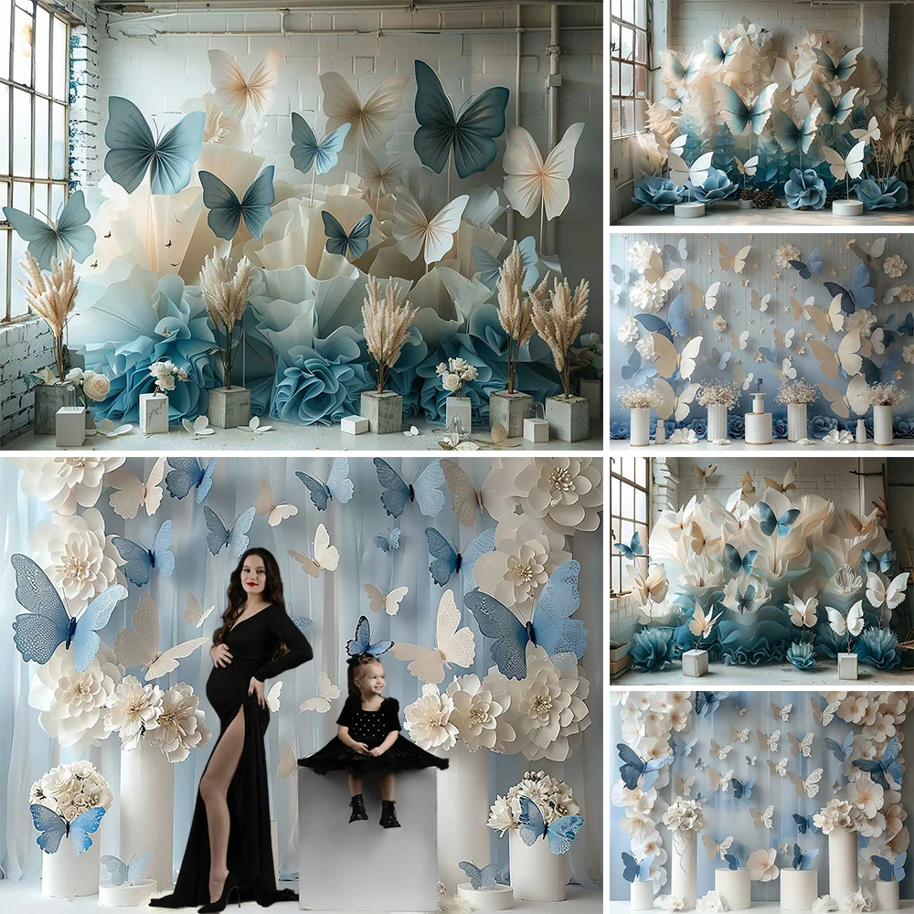 Photography Background for Wedding Birthday Party Butterfly Balloon Curtain Flower Wall Backdrop Newborn Family Portrait Studio