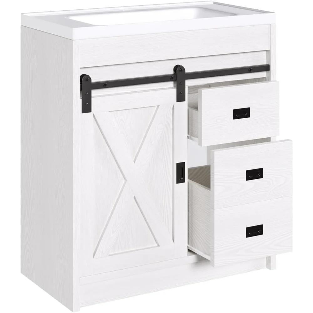 

Farmhouse Bathroom Vanity with Sink – 2-Drawer Cabinet & Sliding Barn Door, Rustic Style with Storage