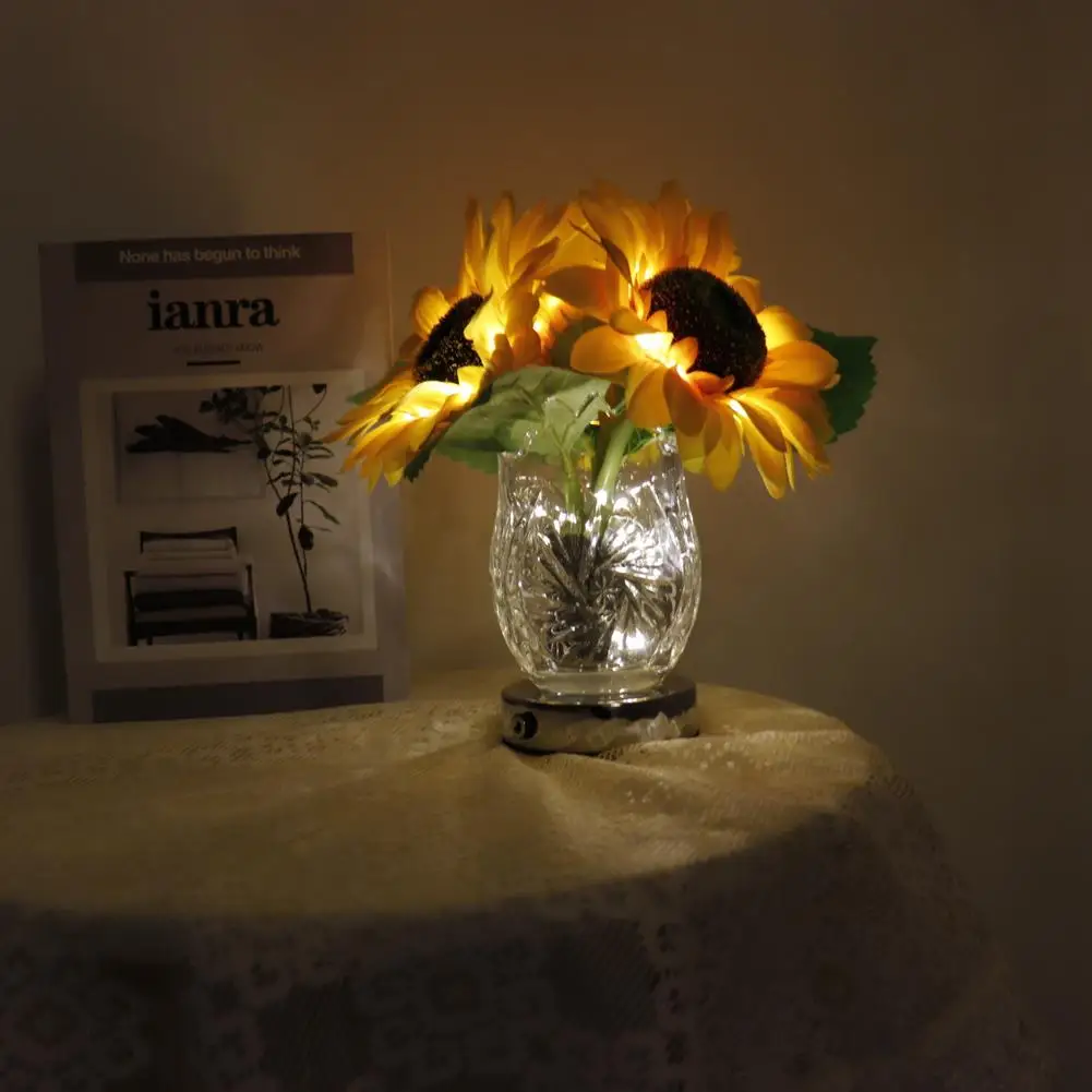 3.7v Led Simulation Sunflower Night Light Table Lamp Ornaments For Home Living Room Desktop Decor