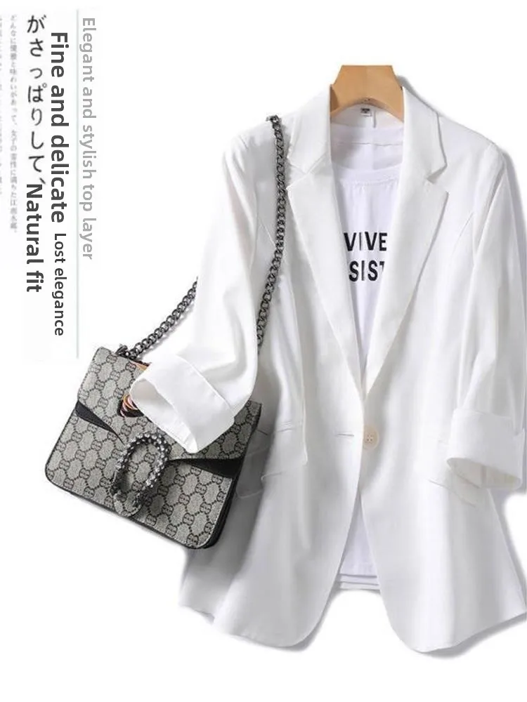 

Ele Slim Fit Linen Jaet Women's Tee Quarter Sve Summer New Sle Faionable Outerwear Casual Top