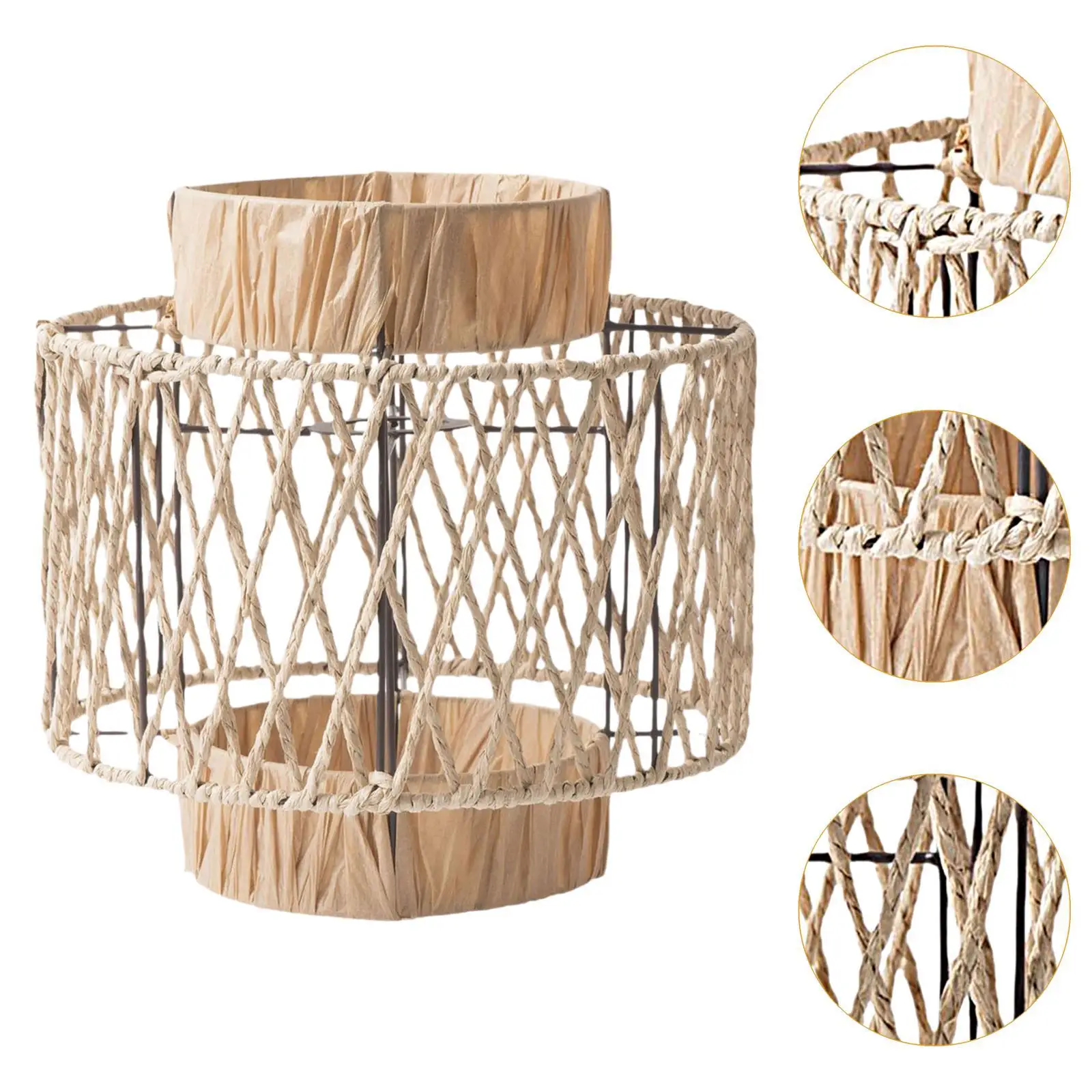 Woven Lampshade Dustproof Accessories Iron Frame Boho Light Shade for Farmhouse Living Room Dining Room Kitchen Island Home