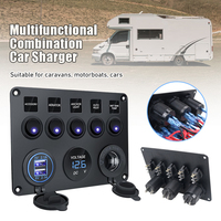 5 Gang 12V LED Switch Control Panel Marine Camper Van RV Waterproof Dual USB Charger Port Digital Voltmeter Marine LED Rocker