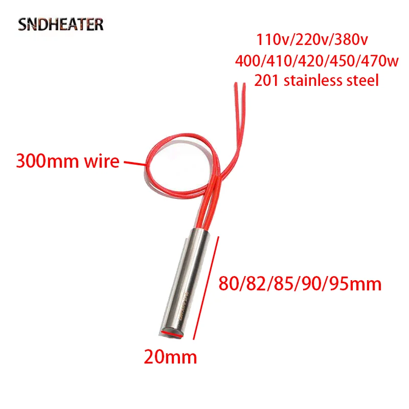 SNDHEATER 5 шт. 20 мм электрический картридж нагревательный элемент 110 В 220 В 400 Вт 420 Вт 450 Вт формовочное сопротивление 80 мм 82 мм 85 мм 90 мм 95 мм