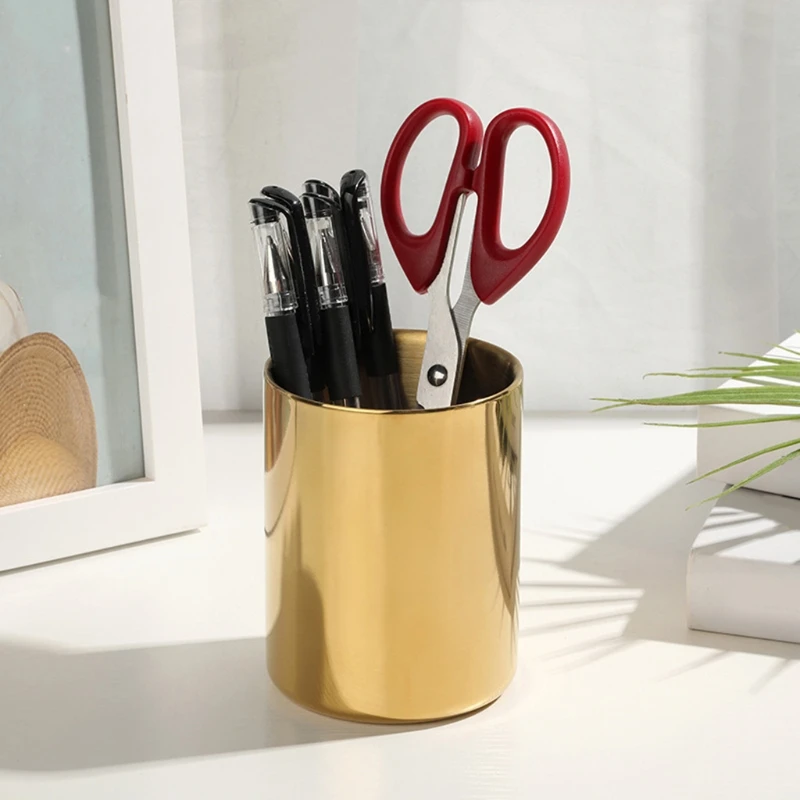 Stainless Steel Pen Holder Gold Pen Cup Exquisite Metal Vase Room Desk Ornaments for Teachers Students Office Women Men H8WD