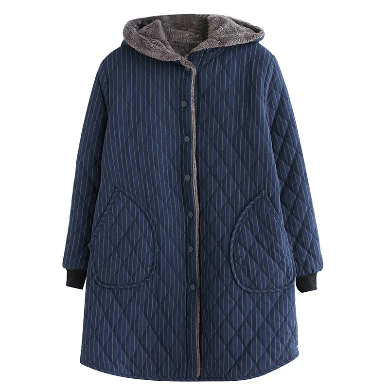 2023 Casual Winter Jackets Stripe Hooded quilted thicken Coats Women\'s Clothing Large Size Long Parkas Winter Cotton Coats