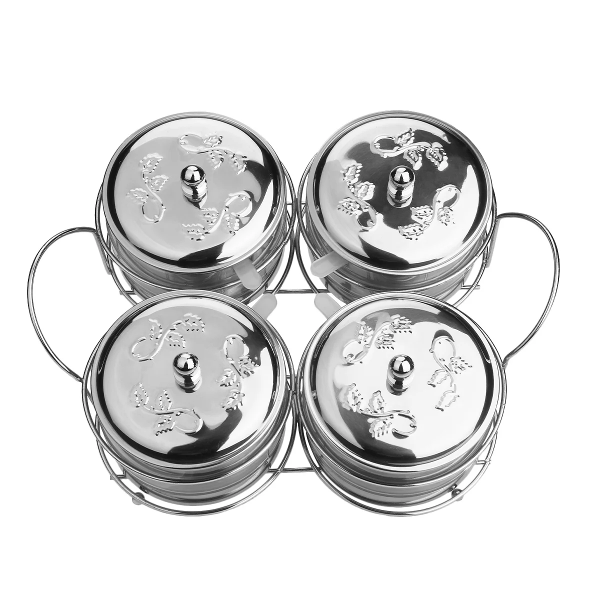 

4-Box Stainless Steel Seasoning Box Kitchen Spice Jars Lid Salt Sugar Pepper Condiment Container Organizer