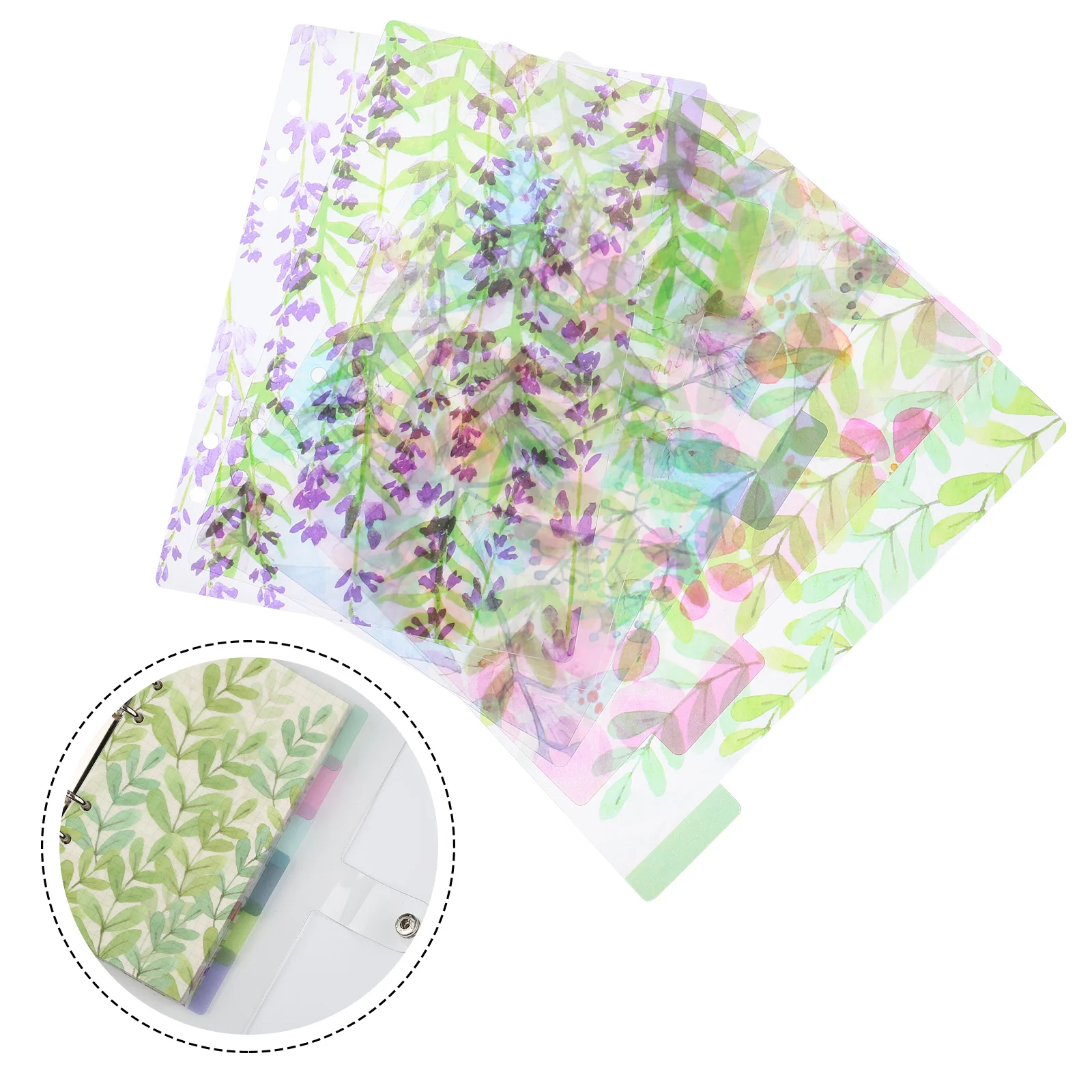 

6 Sheets Leaf Separator Page Label Notebook Dividers Green Pp Plastic Binder Office