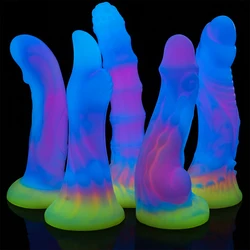 Consolador Anal luminoso para hombres y mujeres, Juguetes sexuales coloridos y brillantes, enorme monstruo Dragón, tapón Anal, juguetes para adultos