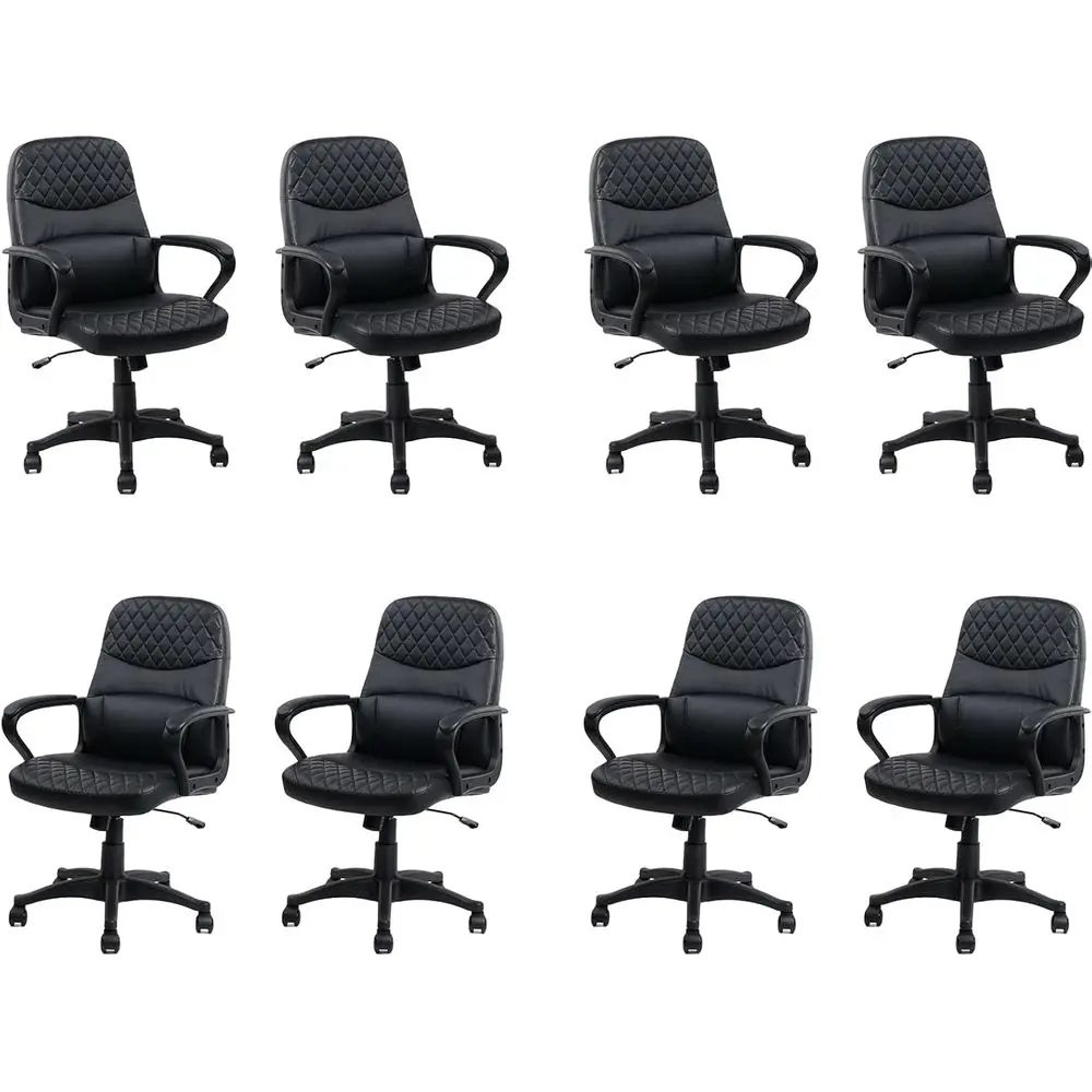 

Ergonomic Swivel Desk Chair with Wheels, Leather Back, Lumbar Support, Armrests for Home or Office, Black, 8 Pack