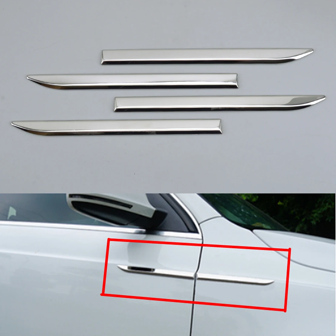 BK-190A-CI 1 Set Silver Chrome Exterior Door Side Fender Trim Cover Decor Emblem Badge Stripe Decal for Universal Car SUV