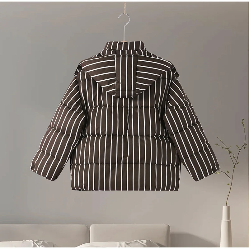 Color-Blocking Stripe Women's Cotton Jacket Zipper Long Sleeve Lace Cuff Stand-Up Collar Female Jacket Loose Casual Coats Ladies