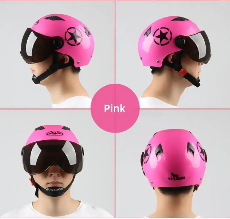 Мужской мотоциклетный шлем, Женский полушлем с открытым лицом для электромотора, автомобиля, скутера, велосипеда, защитная шляпа с очками