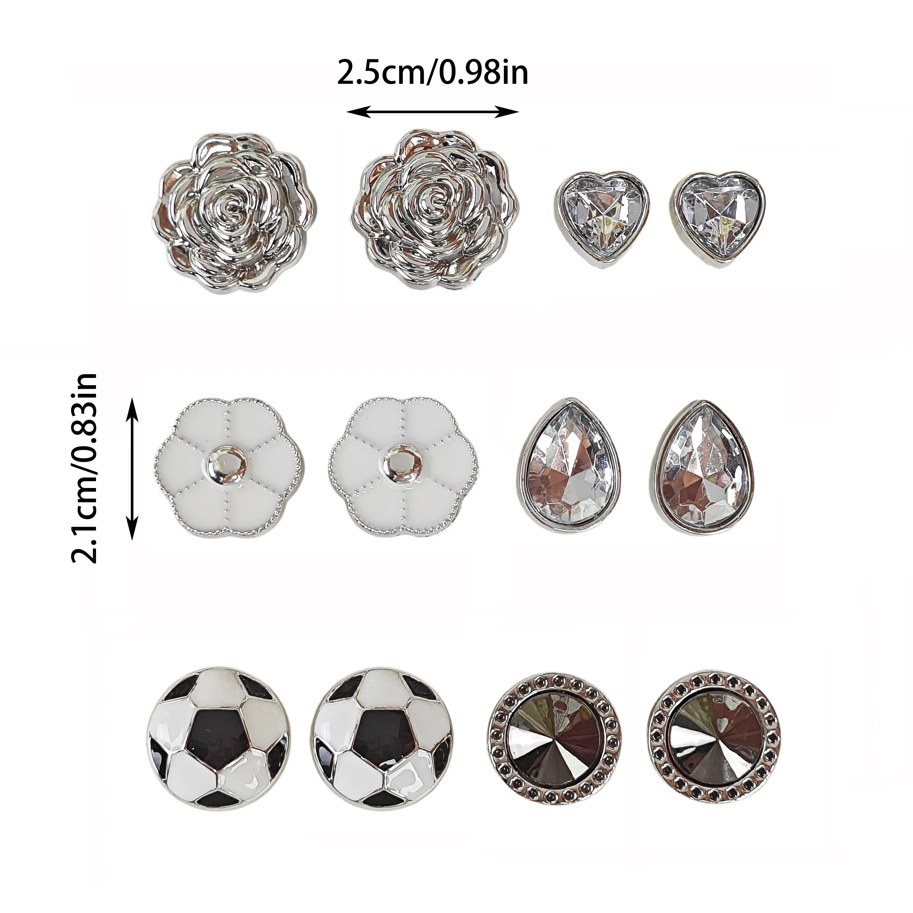 12Pcs DIY Shoe Decoration Charms Shiny Flowers, Footballs, Heart-Shaped Water Drop Rhinestone Decorations Non-Metal Lightweight Material Y2K Fashion Versatile Cute Personality Accessories for Men and Women Suitable for Eva Beach Shoes, Sandals, Removable Shoe Decorations, Holiday Gifts