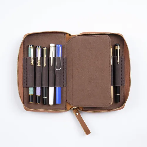 Estuche para pluma estilográfica de cuero genuino con divisor, estuche para lápices de gran capacidad, estuche para bolígrafos para 10 bolígrafos, papelería para estudiantes