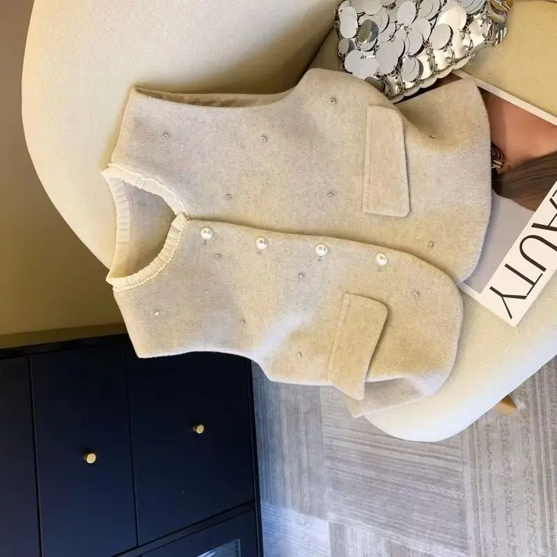 

NewAutumn Temperament High-Quality Diamond-Studded wooden ear Woolen Vest Women with Sleeveless Ladies Waistcoat Top Outerwear