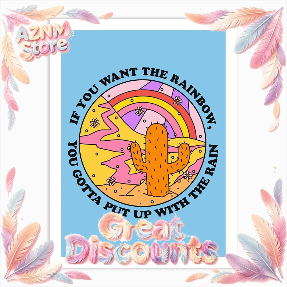2026Rainbow Smiley Canvas Print Art Poster, Kindness Colorful Positive Quote, Abstract Disco Wall Picture, Living Room, Hom