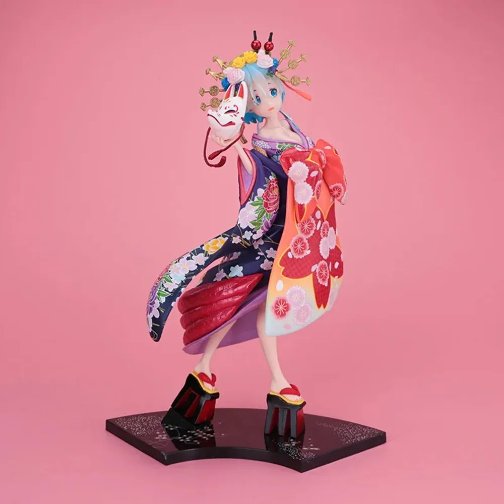 28cm Re:Life in A Different World From Zero Figure Rem Kimono Oiran Anime Figure Angel Sexy Girl Statue Collect Doll Gift Toys