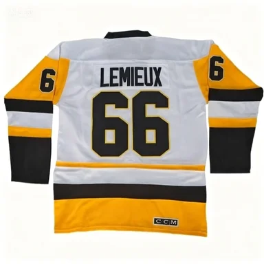 تي شيرت رجالي بدلة تدريب قميص رياضي أمريكي ريترو هوكي الجليد جيرسي 66 ماريو Lemieux ثلاثية الأبعاد جيرسي الرجال تي شيرت بأكمام طويلة #4