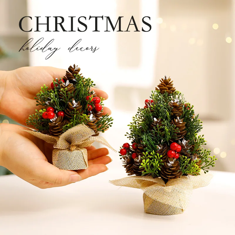 

13CM Mini Christmas Trees Decorations Festival Tabletop Miniature Pinecone Tower Xmas Tree Figurines Decor New Year Gift