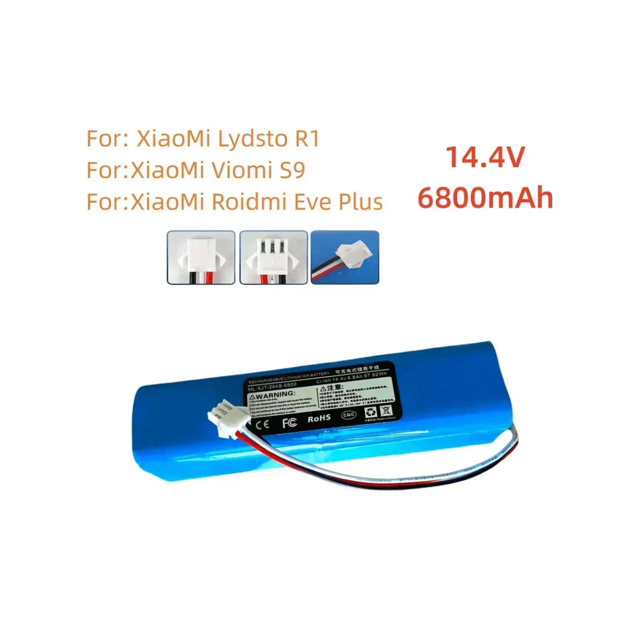 14,4 V 6800 mAh, adatto per Lydsto R1, Rodmi Eve Plus, M7 Pro, M8 Pro, M9, U6, batterie ricaricabili originali per aspirapolvere