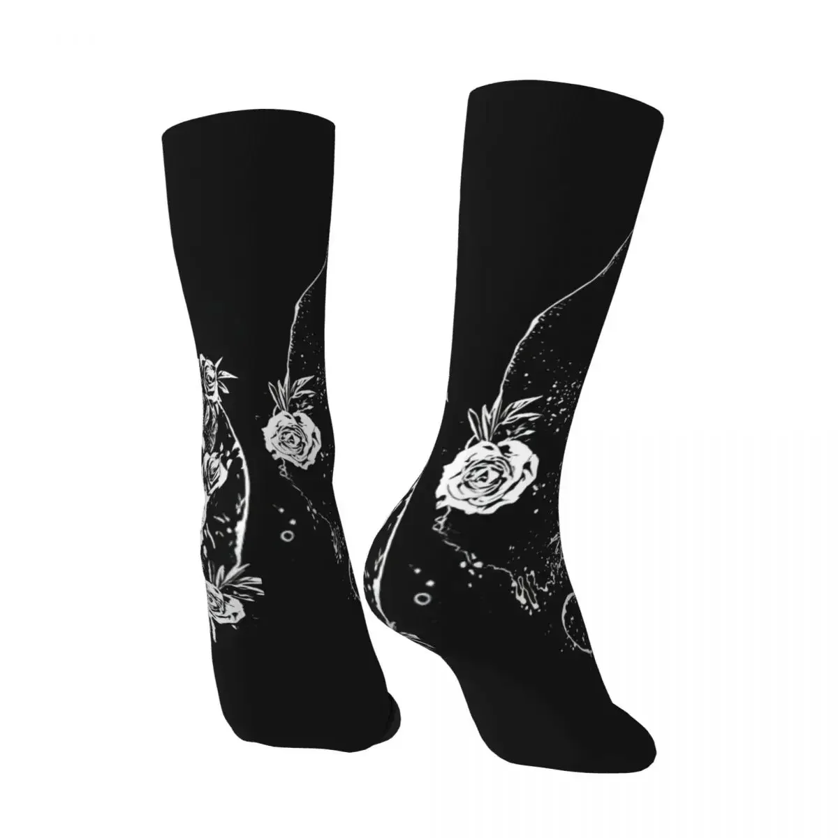 With Skull Skeleton With Roses Men's Socks Retro Harajuku Halloween Cat Street Style Novelty Seamless Crew Sock