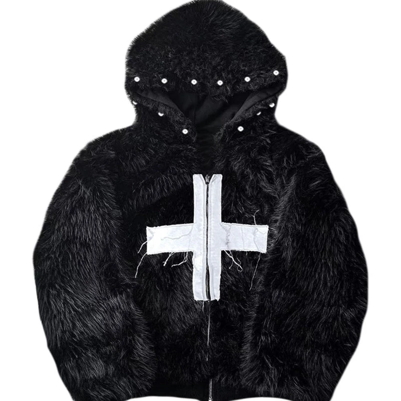 

2026 European American Winter Fashion Solid Color Street Trend Plush Warm Zip Gothic Lulu Hoodie Daily Top