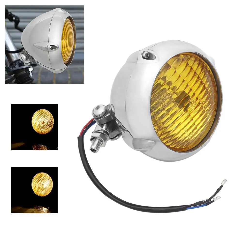 

Motorcycle 12V Dc Retro Headlight For Harley For Kawasaki For Honda For Yamaha For Suzuki With 4.5 Inch Headlight Chrome Yellow