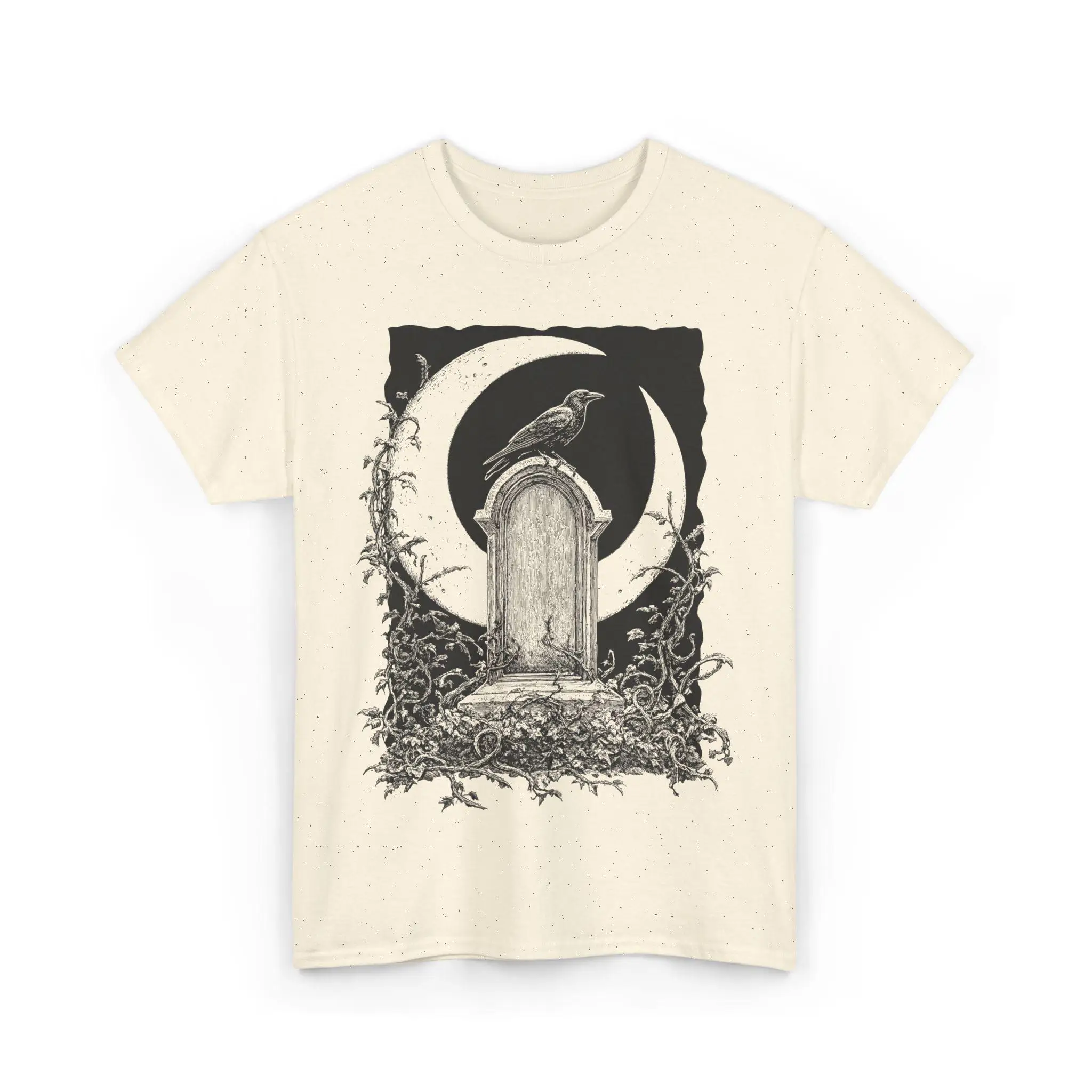 Gothic Raven Tombstone Graveyard Crescent Moon T-shirt Dark Academia Aesthetic Vintage Cemetery Spooky Literary Men Clothing