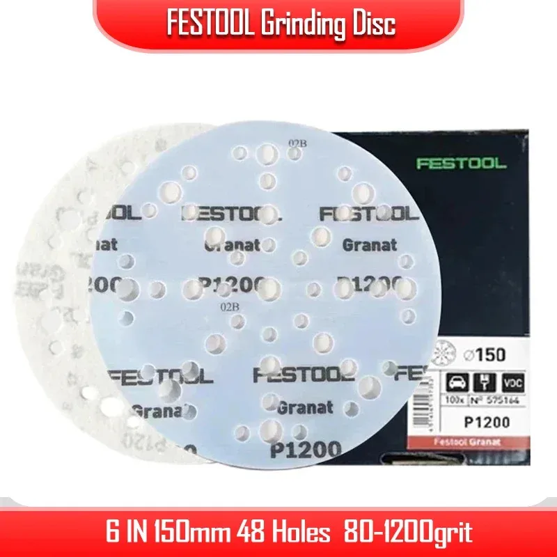 قرص الطحن Festool 6 في 150 مم 48 فتحة العقيق ورق جلخ جاف معجون السيارة الرملي ورنيش تلميع جلخ