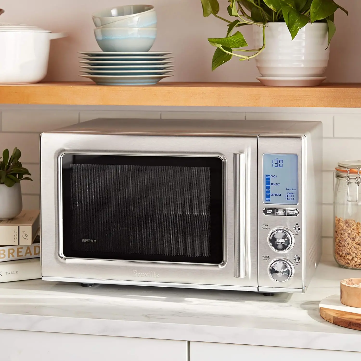 Smooth Wave countertop Microwave Oven, Brushed Stainless Steel,Reheat Favorites Like Pizza Slices With Ease
