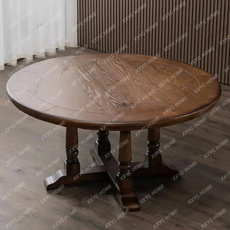 XX light luxury solid wood round table black walnut retro style large round table household dining table