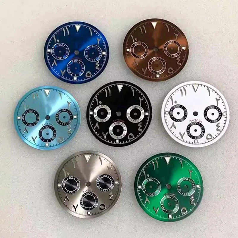 29.8 مللي متر ساعة الطلب مع ساعة الأيدي الأرقام العربية مقياس كرونوغراف الوجه 6 الأيدي صالح كوارتز VK63 ساعة وجوه الحركة التلقائية