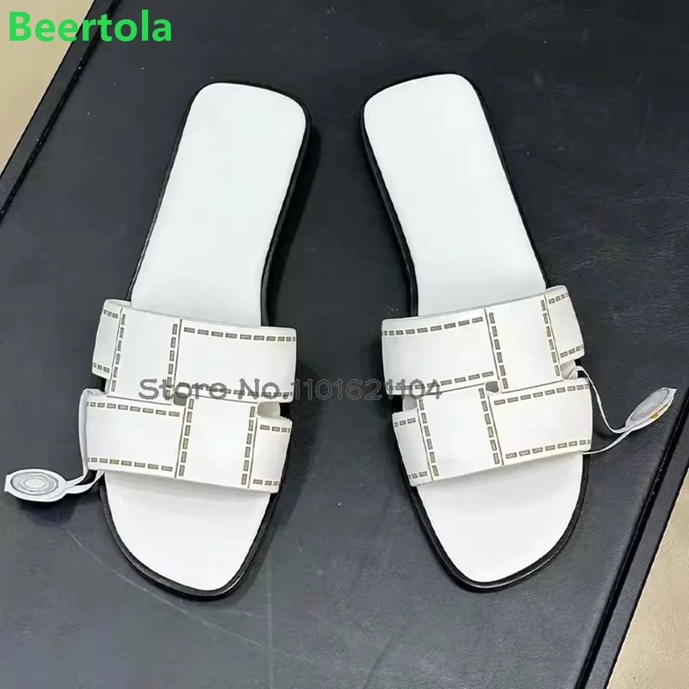 Hollow Outside Flat Slippers For Female Women 2024 Summer New Square Toe Tourist Vacation Beach Mules Solid Fashion Luxury Shoes