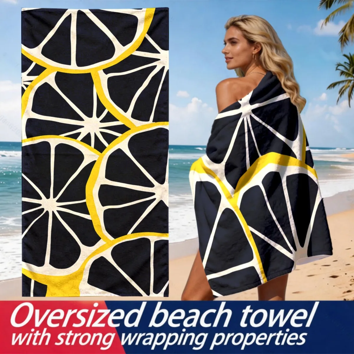 Minimalist style lemon slices polyester microfiber beach towel is highly absorbent, suitable for swimming and beach outings