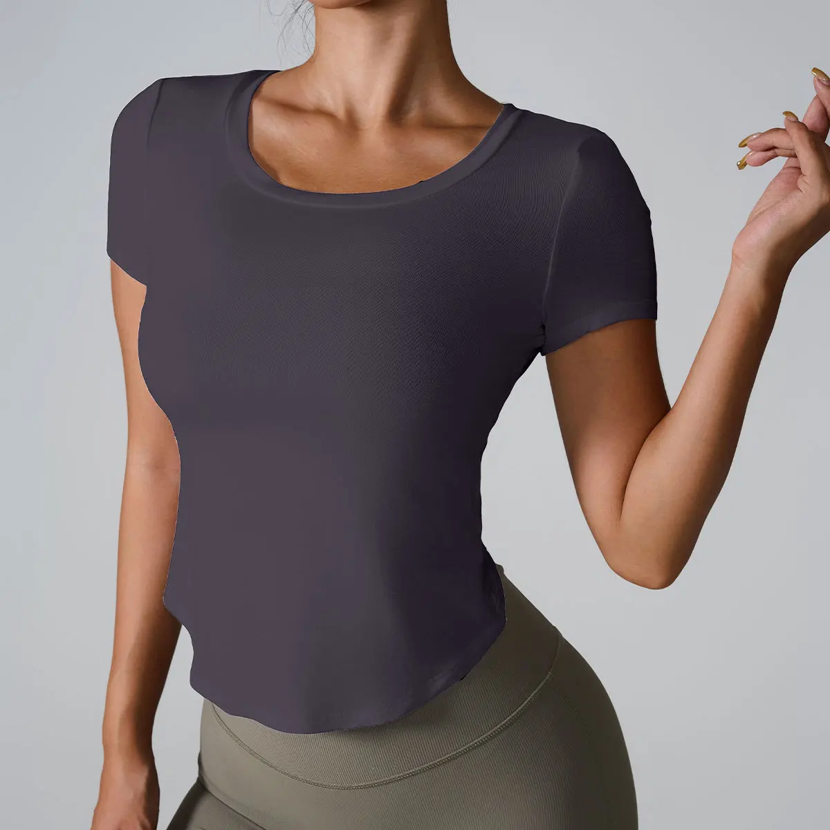 

Women Sexy Yoga T-Shirt Short Sleeve Twist Back Slim Fit Gym Top Quick Dry Running Training Fitness Sports Workout Tee